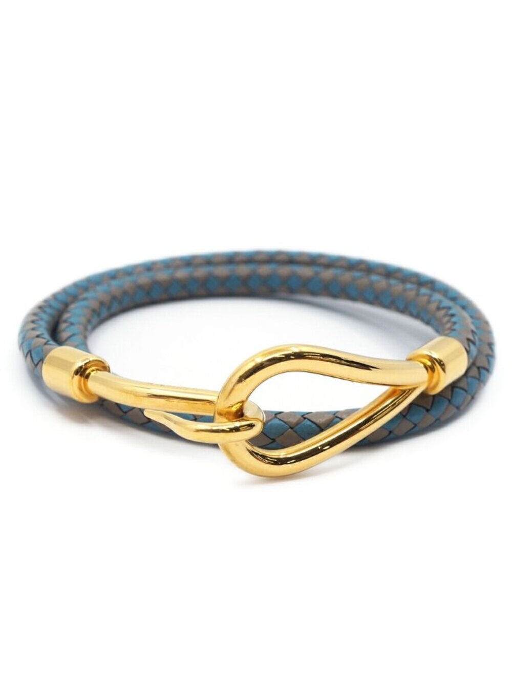 Hermes Choker Bracelet Blue Double Gray Gold